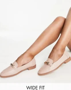 Loafers*DESIGN Wide Fit Verity Loafer Flat Shoes With Trim In Blush