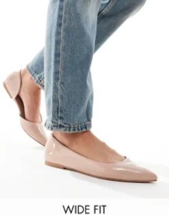 Flat Shoes*DESIGN Wide Fit Virtue D'Orsay Pointed Ballet Flats In Beige Patent