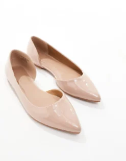 Flat Shoes*DESIGN Wide Fit Virtue D'Orsay Pointed Ballet Flats In Beige Patent