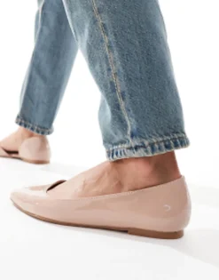 Flat Shoes*DESIGN Wide Fit Virtue D'Orsay Pointed Ballet Flats In Beige Patent