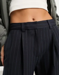 Trousers & Leggings*DESIGN Wide Leg Dad Trouser In Navy Pinstripe
