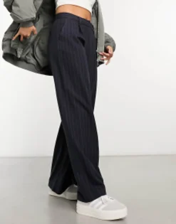 Trousers & Leggings*DESIGN Wide Leg Dad Trouser In Navy Pinstripe