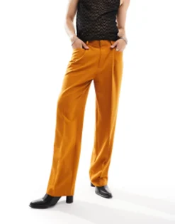 Trousers & Chinos*DESIGN Wide Leg Smart Trousers In With Front Pockets Burnt Orange