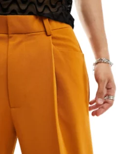 Trousers & Chinos*DESIGN Wide Leg Smart Trousers In With Front Pockets Burnt Orange