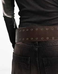 Belts*DESIGN Wide Low Waist Jeans Eyelet Belt Dark Brown
