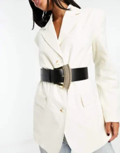 Belts*DESIGN Wide Waist Belt With Decorative Buckle Black