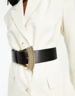 Belts*DESIGN Wide Waist Belt With Decorative Buckle Black