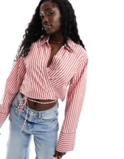 Shirts*DESIGN Wrap Shirt In Red And White Stripe Red/White