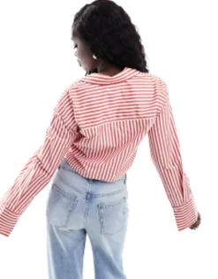 Shirts*DESIGN Wrap Shirt In Red And White Stripe Red/White