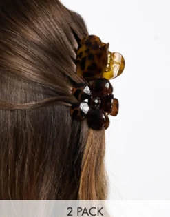 Hair Accessories*DesignB London 2 Pack Heart And Flower Oiseshell Hair Claws Tort