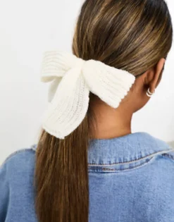 Hair Accessories*DesignB London Knitted Bow Hair Tie In White