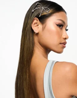 Hair Accessories*DesignB London Molten Bow Detail Hair Clip In Silver