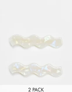 Hair Accessories*DesignB London Pack Of 2 Wavy Hair Clips In Resin White