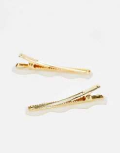 Hair Accessories*DesignB London Pack Of 2 Wavy Hair Clips In Resin White