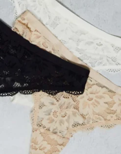 Multipacks*Dorina Myla 3 Pack Lace Thong In White, Black And Beige Multi