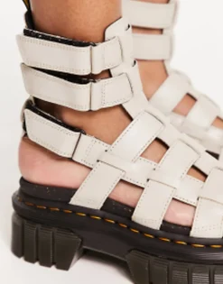 Flat Sandals*Dr Martens Ricki Gladiator Sandals In Cobblestone Leather Grey