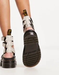 Flat Sandals*Dr Martens Ricki Gladiator Sandals In Cobblestone Leather Grey