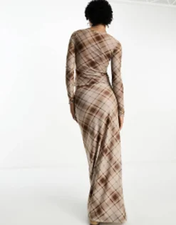Skirts*Emory Park Checked Mesh Maxi Column Skirt In Brown Brown Check