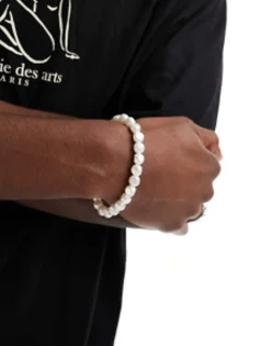 Gifts*FADED FUTURE Elasticated Bracelet In White Pearl