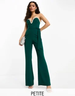 Petite*Forever New Petite Embellished Bandeau Jumpsuit In Emerald Emerald Green