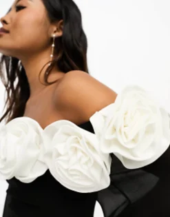 Petite*Forever New Petite Rosette Mini Dress With Sheer Sleeves In Monochrome Black/White