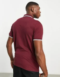 Polo Shirts*Fred Perry Twin Tipped Logo Polo In Burgundy