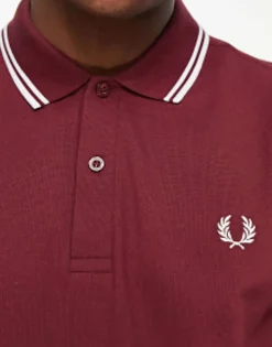 Polo Shirts*Fred Perry Twin Tipped Logo Polo In Burgundy