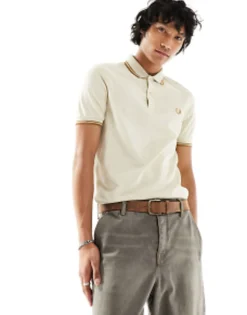 Polo Shirts*Fred Perry Twin Tipped Polo Shirt In Oatmeal Beige