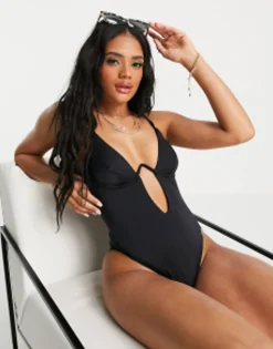 Swimwear & Beachwear*Free Society Monowire Swimsuit With Deep Plunge Cut Out Detail In Black