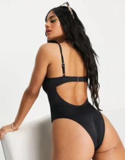 Swimwear & Beachwear*Free Society Monowire Swimsuit With Deep Plunge Cut Out Detail In Black