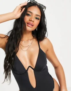 Swimwear & Beachwear*Free Society Monowire Swimsuit With Deep Plunge Cut Out Detail In Black