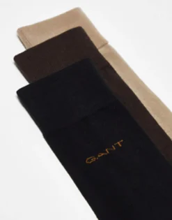 Socks*Gant 3 Pack Socks With Logo In Brown, Tan Rich Brown