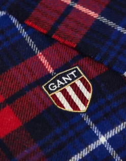 Scarves*Gant Wool Scarf In Red Check With Shield Logo Ruby Red