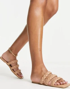 Flat Sandals*Glamorous Braided Flat Sandals In Tan