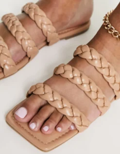 Flat Sandals*Glamorous Braided Flat Sandals In Tan