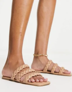 Flat Sandals*Glamorous Braided Flat Sandals In Tan