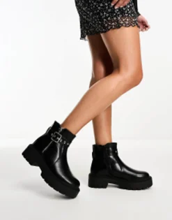 Chelsea Boots*Glamorous Chunky Chelsea Boots With Buckle In Black