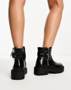Chelsea Boots*Glamorous Chunky Chelsea Boots With Buckle In Black