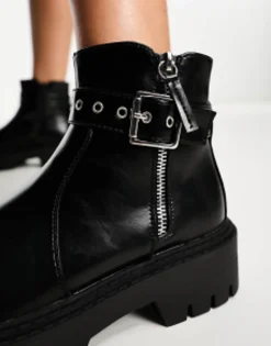 Chelsea Boots*Glamorous Chunky Chelsea Boots With Buckle In Black