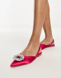Flat Shoes*Glamorous Slingback Embellished Pointed Toe Flats Pink