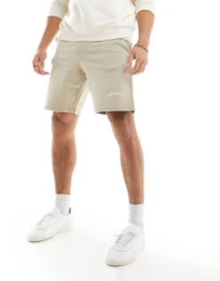 Shorts*Good For Nothing Acid Wash Jersey Shorts In With Logo Print Beige