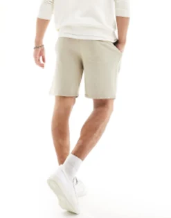 Shorts*Good For Nothing Acid Wash Jersey Shorts In With Logo Print Beige