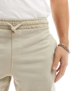 Shorts*Good For Nothing Acid Wash Jersey Shorts In With Logo Print Beige