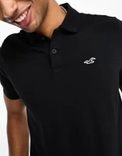 Polo Shirts*Hollister Icon Logo Pique Polo In Black