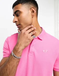Polo Shirts*Hollister Icon Logo Pique Polo In Pink