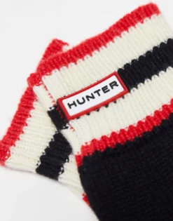 Gloves*Hunter Logo Knitted Gloves In Black With Stripe Red