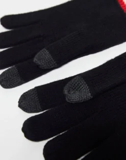 Gloves*Hunter Logo Knitted Gloves In Black With Stripe Red