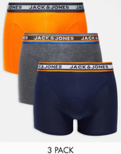Underwear*Jack & Jones 3 Pack Trunks In Orange/Navy/Grey Navy Blazer