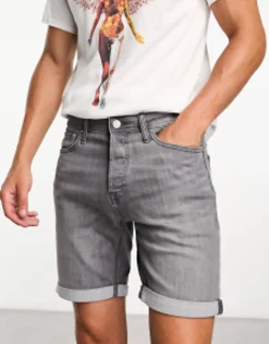 Shorts*Jack & Jones Intelligence Denim Shorts In Slim Fit In Grey Grey Denim