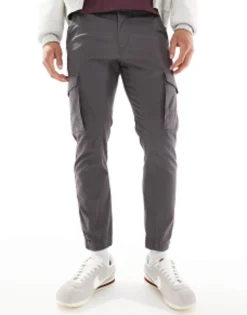 Trousers & Chinos*Jack & Jones Intelligence Cuffed Cargo Trouser In Grey Asphalt